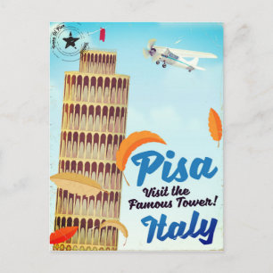 Schiefe Turm von Pisa Vintage Urlaubsdruck. Postkarte