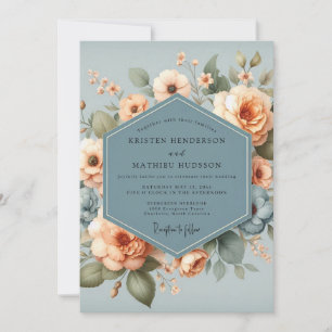 Schiefer Apricot-Bloom-Hochzeit Einladung