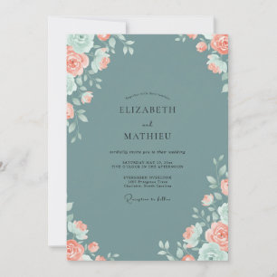 Schiefer Apricot Leafy Hochzeit Einladung