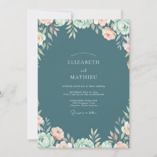 Schiefer Apricot Wildblumen-Hochzeit Einladung