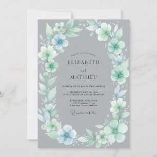 Schiefer-Aqua-Kranz-Hochzeit Einladung