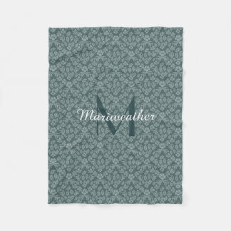 Schiefer Aquamarin Floral Damask Fleece Blanket