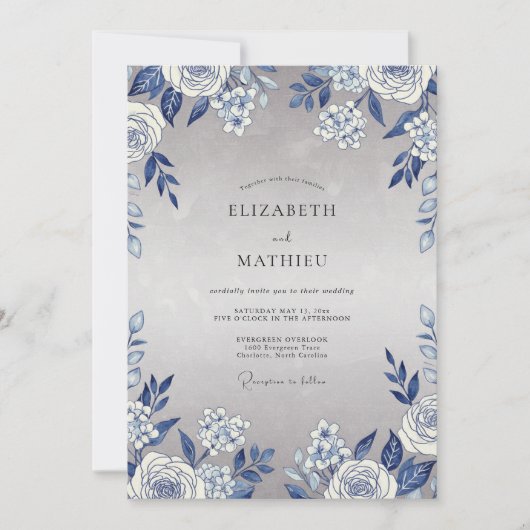 Schiefer Azurblatt-Hochzeit Einladung (Vorderseite)
