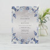 Schiefer Azurblatt-Hochzeit Einladung (Stehend Vorderseite)