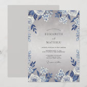 Schiefer Azurblatt-Hochzeit Einladung (Vorne/Hinten)