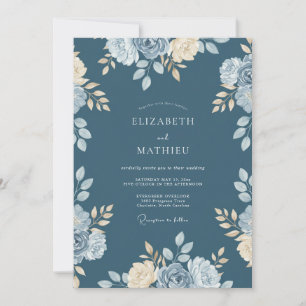 Schiefer Azurblüten-Hochzeit Einladung