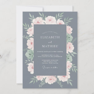 Schiefer Blassrosé Kranz Hochzeit Einladung