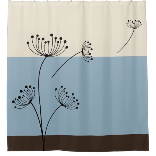 Schiefer-Blau, Elfenbein und Brown-Wildblume Duschvorhang (Vorderseite)