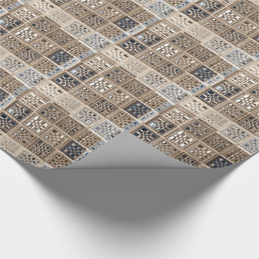 Schiefer-blaues Brown-Sari-Mosaik-Muster-Kunst Geschenkpapier (Ecke)