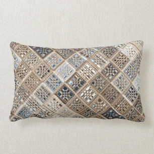 Schiefer-blaues Brown-Sari-Mosaik-Muster-Kunst Lendenkissen