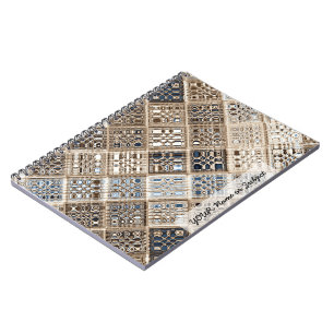 Schiefer-blaues Brown-Sari-Mosaik-Muster-Kunst Notizblock