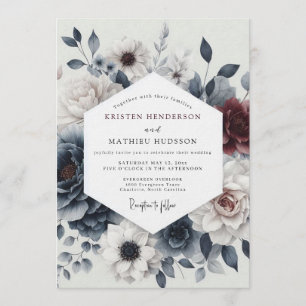 Schiefer Burgunder Moody Bloom Hochzeit Einladung