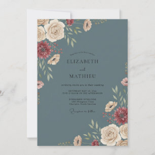 Schiefer Champagner Zinnia Eukalyptus Hochzeit Einladung