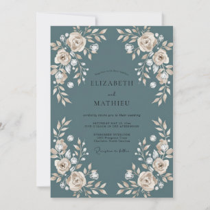 Schiefer-Cream-Staubrose-Hochzeit Einladung