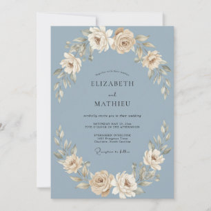 Schiefer-Elfenbein-Blüten-Hochzeit Einladung