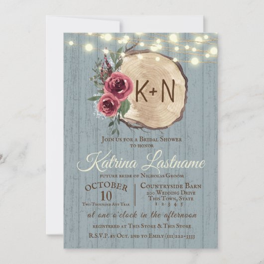 Schiefer Holz Tree Slice rustikale String Lights H Einladung (Vorderseite)