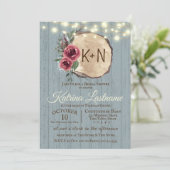 Schiefer Holz Tree Slice rustikale String Lights H Einladung (Stehend Vorderseite)