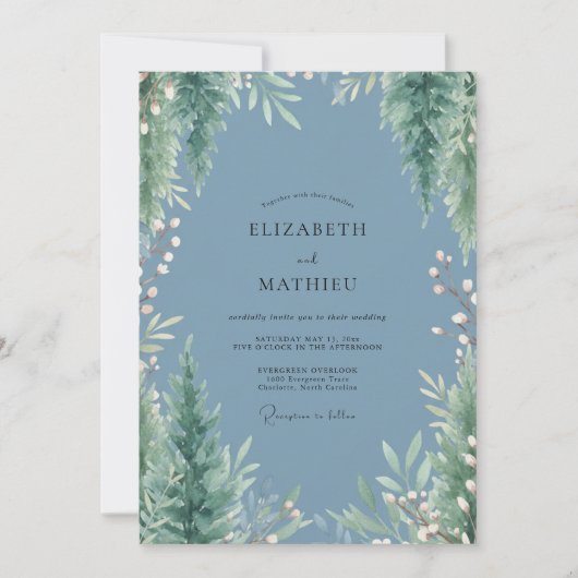 Schiefer Immergrüne Grüne Hochzeit Einladung (Vorderseite)