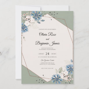 Schiefer Kornblumen-Aquarell-Hochzeit Einladung