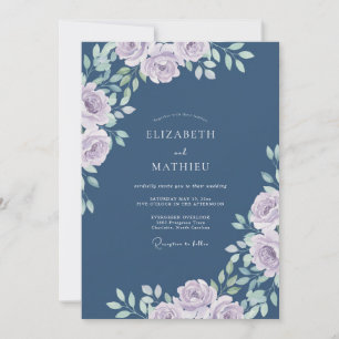 Schiefer-Lavendel-Blatt-Hochzeit Einladung