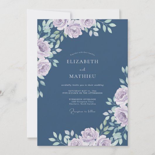 Schiefer-Lavendel-Blatt-Hochzeit Einladung (Vorderseite)
