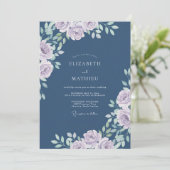 Schiefer-Lavendel-Blatt-Hochzeit Einladung (Stehend Vorderseite)
