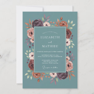 Schiefer-Lila-Mauve-Wildblumen-Hochzeit Einladung