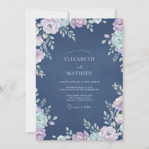 Schiefer-Lila-Ranunculus-Eukalyptus-Hochzeit Einladung
