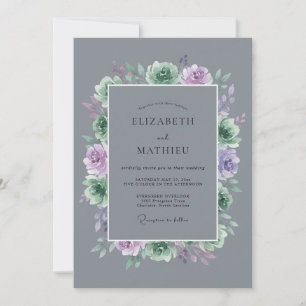 Schiefer-Lila-Sukkulenten-Grau-Eukalyptus-Hochzeit Einladung