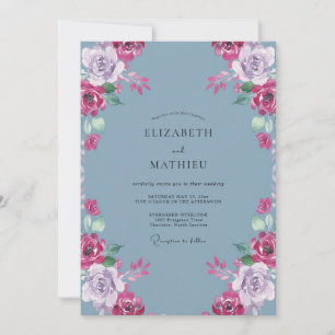 Schiefer Magenta Aquarell-Hochzeit Einladung