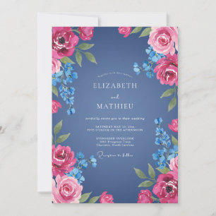 Schiefer-Magenta-gemalte Hochzeit Einladung