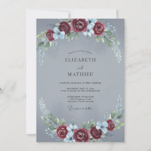 Schiefer-Maron-Rosen-Hochzeit Einladung