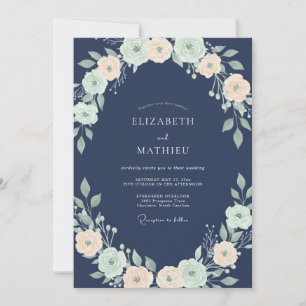 Schiefer-Mint-Blüten-Hochzeit Einladung