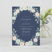 Schiefer-Mint-Blüten-Hochzeit Einladung (Stehend Vorderseite)