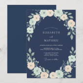 Schiefer-Mint-Blüten-Hochzeit Einladung (Vorne/Hinten)