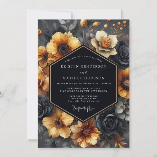 Schiefer-Ocker-Barock-Hochzeit Einladung (Vorderseite)