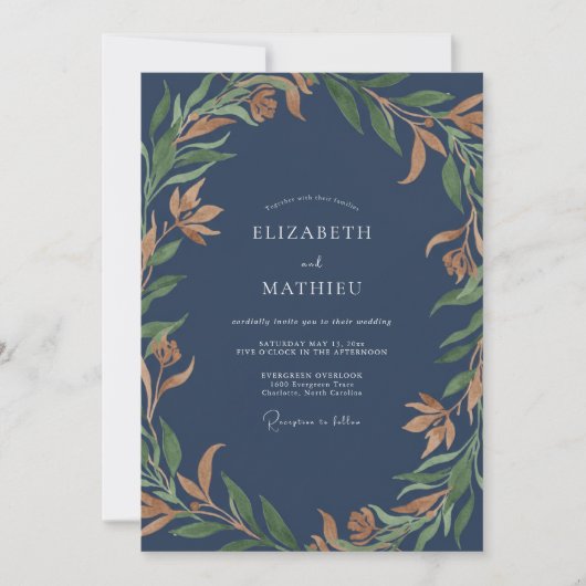 Schiefer-Ocker-Laub-Eukalyptus-Hochzeit Einladung (Vorderseite)