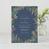 Schiefer-Ocker-Laub-Eukalyptus-Hochzeit Einladung (Stehend Vorderseite)