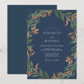 Schiefer-Ocker-Laub-Eukalyptus-Hochzeit Einladung (Vorne/Hinten)