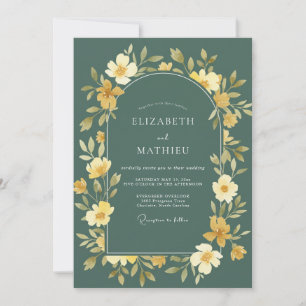 Schiefer-Ocker-Wildblumen-Hochzeit Einladung
