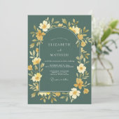 Schiefer-Ocker-Wildblumen-Hochzeit Einladung (Stehend Vorderseite)