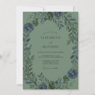 Schiefer-Oliv-Laub-Eukalyptus-Hochzeit Einladung