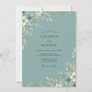 Schiefer-Perl-Weiß-Blättrige Hochzeit Einladung
