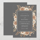 Schiefer-Pfirsich-Blumen-Hochzeit Romantik Einladung (Vorne/Hinten)