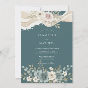 Schiefer-Ranunculus-Eukalyptus-Hochzeit Einladung