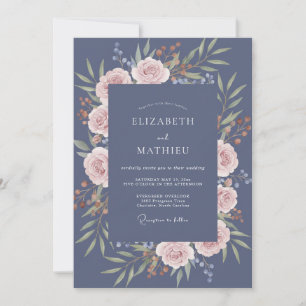Schiefer-Rosa-Kranz-Hochzeit Einladung