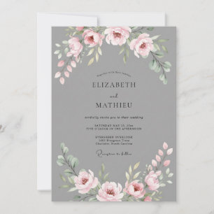 Schiefer-Rosa-Ranunculus-Eukalyptus-Hochzeit Einladung