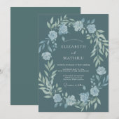 Schiefer-Silber-Kranz-Hochzeit Einladung (Vorne/Hinten)
