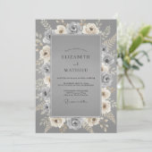 Schiefer Silber Rosen Hochzeit Einladung (Stehend Vorderseite)