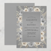 Schiefer Silber Rosen Hochzeit Einladung (Vorne/Hinten)